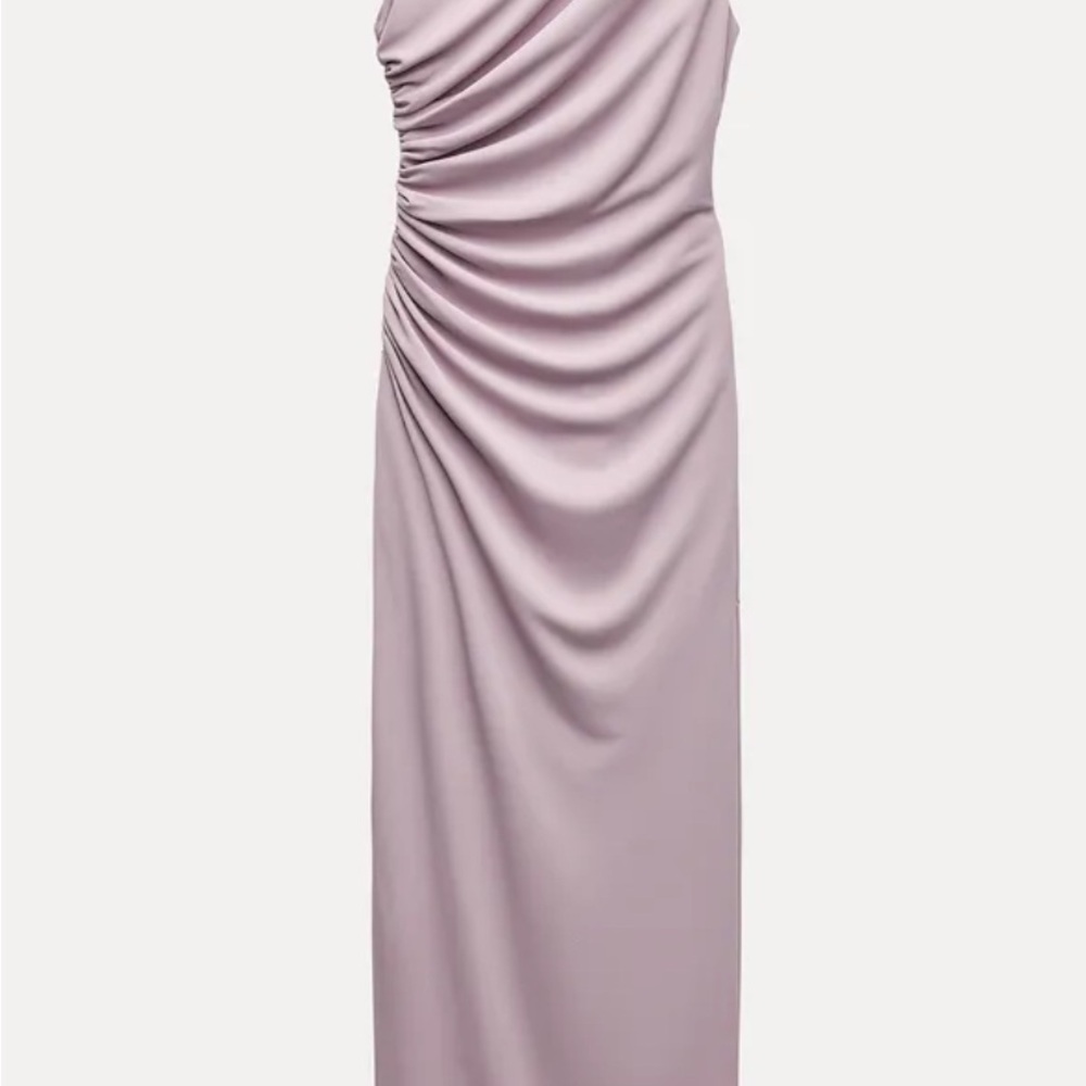 Zara Pink Asymmetrical Ruched One Shoulder Gown
